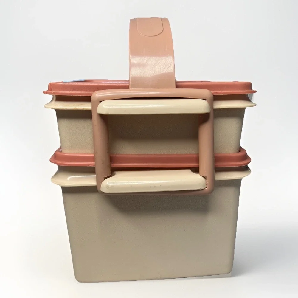Vintage Tupperware Lunch Set‎ Carrier Container Lot Orange Beige Snack Cups